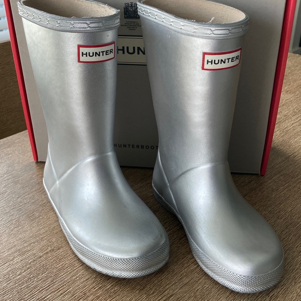 Hunter Kids Shiny Silver Rain Boots